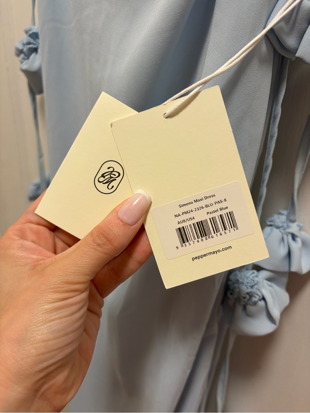 NWT Peppermayo Pastel Blue Maxi Dress with Rosette Straps - Picture 4 of 4